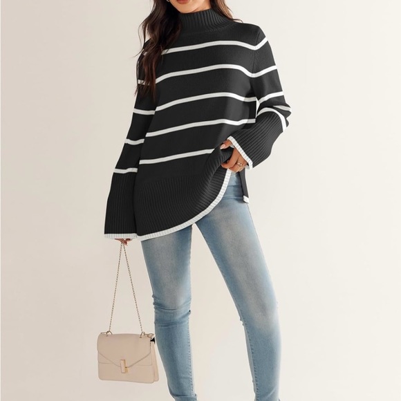 ANRABESS Womens Turtleneck Oversized Long Sleeve Split Hem Casual Knit Sweater - Picture 4 of 10